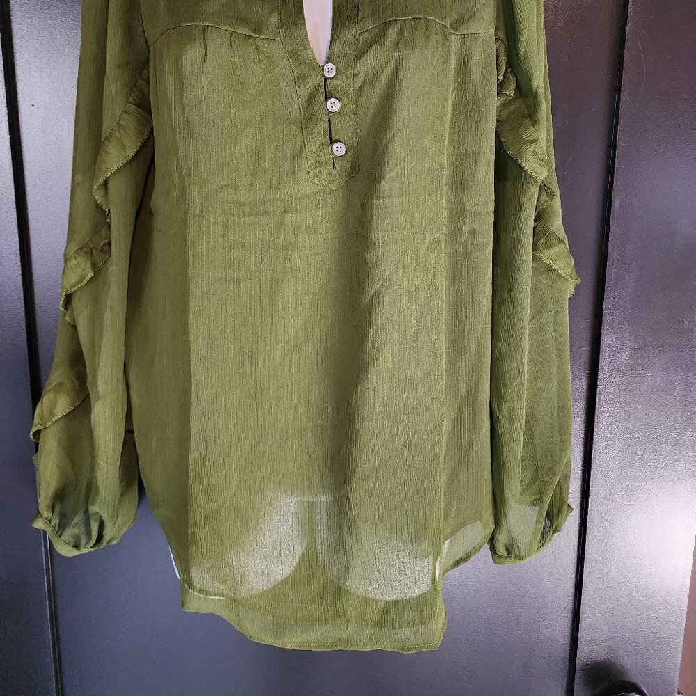 LOFT Olive Green Ruffle Blouse - Picture 3 of 4